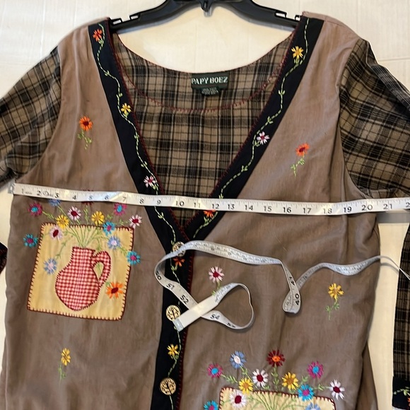 RARE! VTG-Papy Boez-80’s/90’s-S/M-Brown& black plaid,embroidered,patchwork,dress - Picture 14 of 16